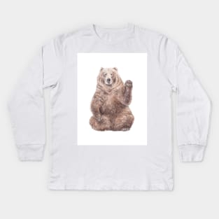 Brown Bear Saying HI Kids Long Sleeve T-Shirt